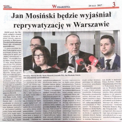 7 DNI KALISZA: Jan Mosiński będzie wyjaśniał reprywatyzację w Warszawie